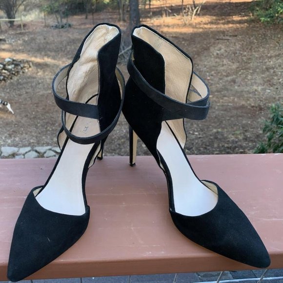 Cute Black Suede Strappy Shoes Size 10
